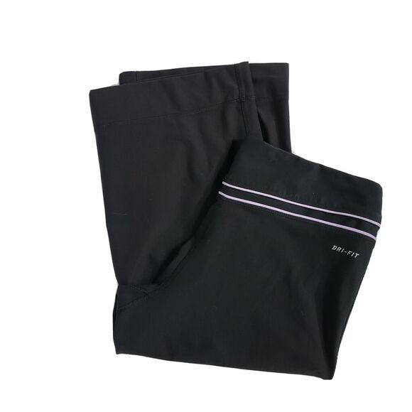 Nike Dri-Fit Womens Capri Pants Medium 8-10 Black Purple Workout Athletic 339512 - Picture 3 of 12